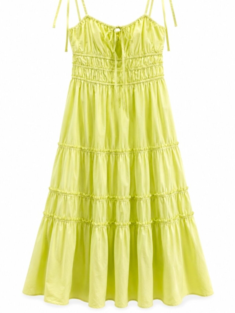 NICHOLAS Shirred Cotton Poplin Tie Shoulder Maxi Dress Lime Chartreuse US 10 NWT - Picture 1 of 7